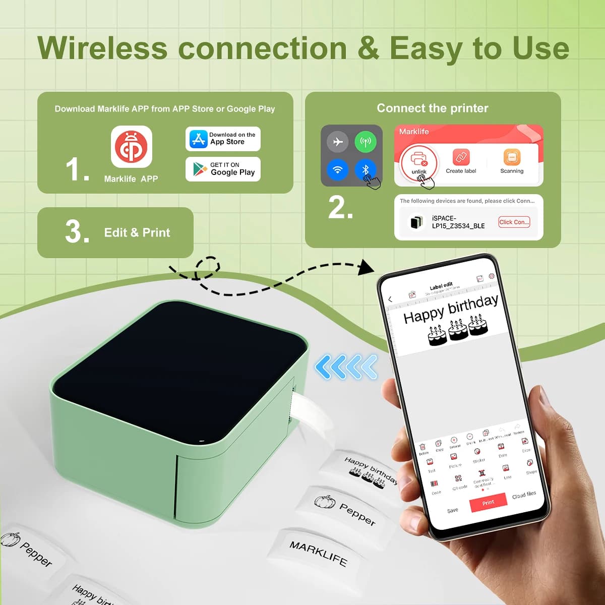P15 Bluetooth Thermal Label Printer – Mini Portable Sticker Maker with Type C Rechargeable Battery