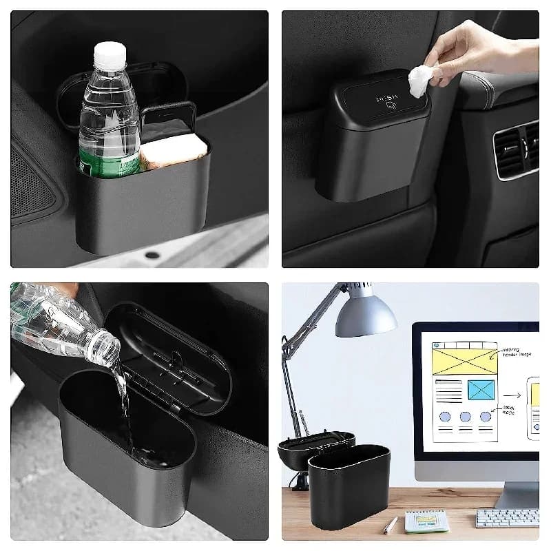 Mini Car Trash Can with Lid – Leak-Proof Compact Car Waste Bin with 60/300 Garbage Bags