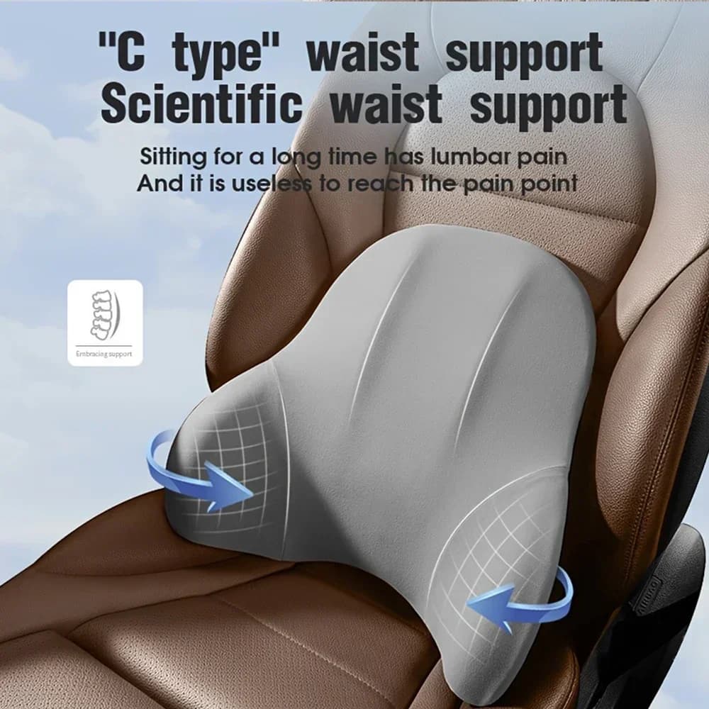 Memory Foam Car Lumbar & Headrest Cushion – Breathable Neck & Back Support Pillow for Driving