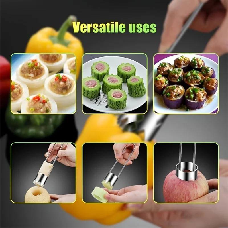 304 Stainless Steel Fruit & Vegetable Corer – Sharp Apple, Pear & Pepper Core Remover Kitchen Tool