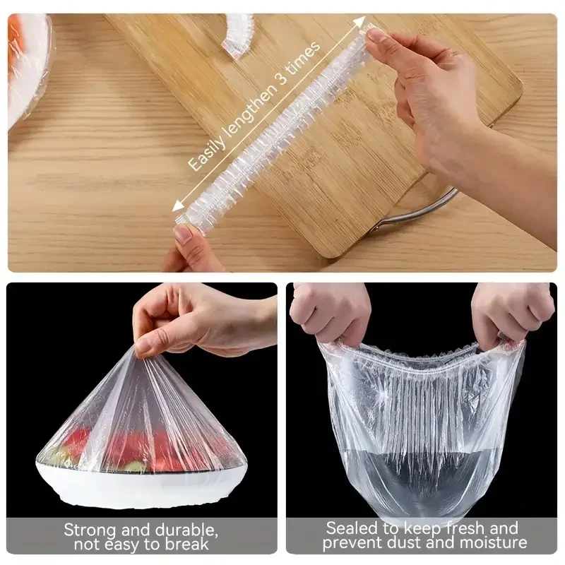 100pcs Disposable Food Covers – Stretch Plastic Bowl & Plate Covers for Fresh Food Storage