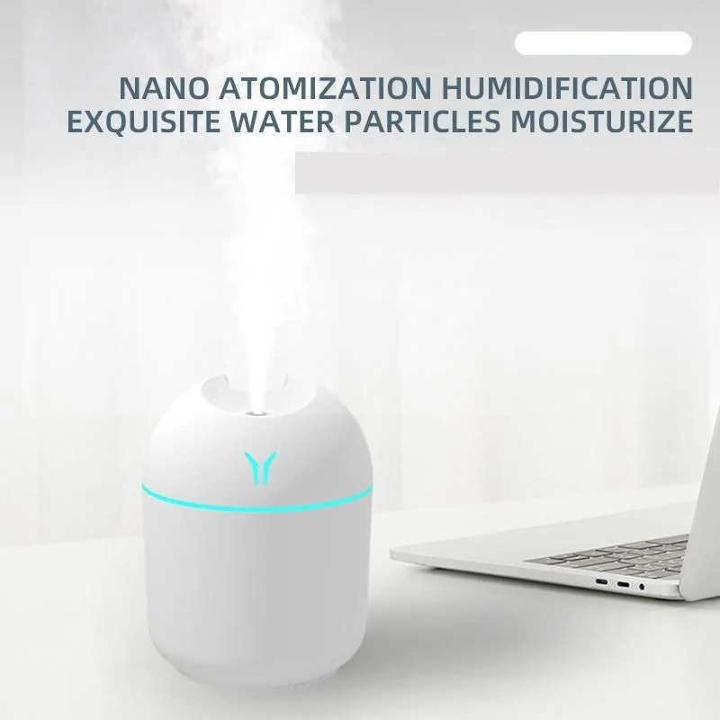 250ml USB Mini Air Humidifier – Ultrasonic Cool Mist Aroma Diffuser with LED Light for Home & Car