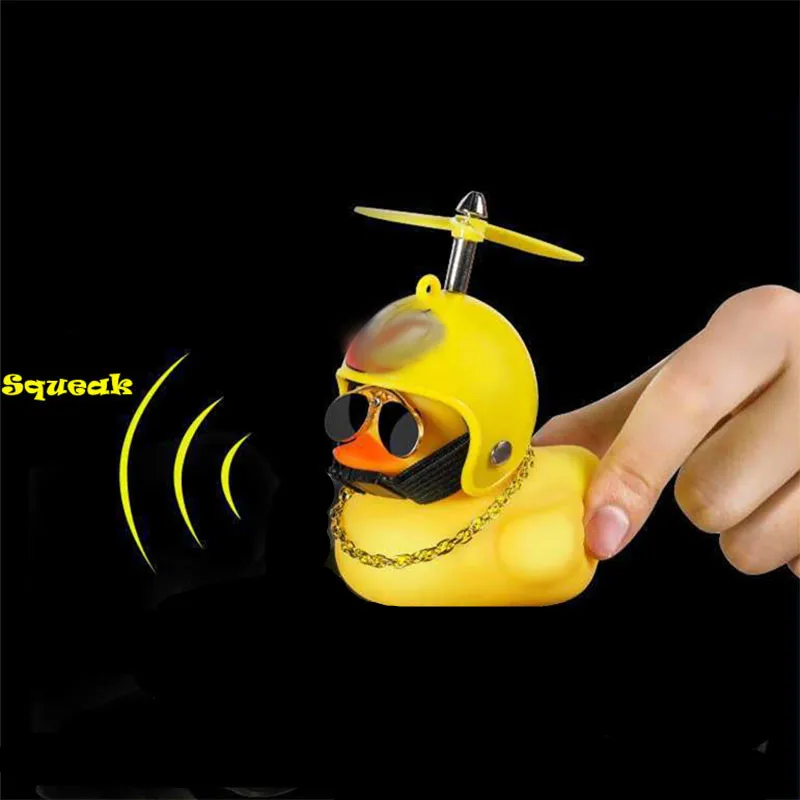 Cute Yellow Duck Car Decoration – Helmet Propeller Duck Toy with Sunglasses & Chain