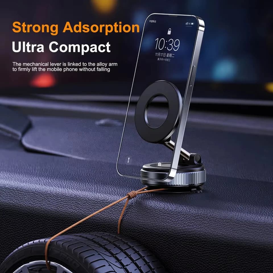 Electric Vacuum Magnetic Car Phone Holder – Foldable Strong-Suction Mount for iPhone & Smartphones