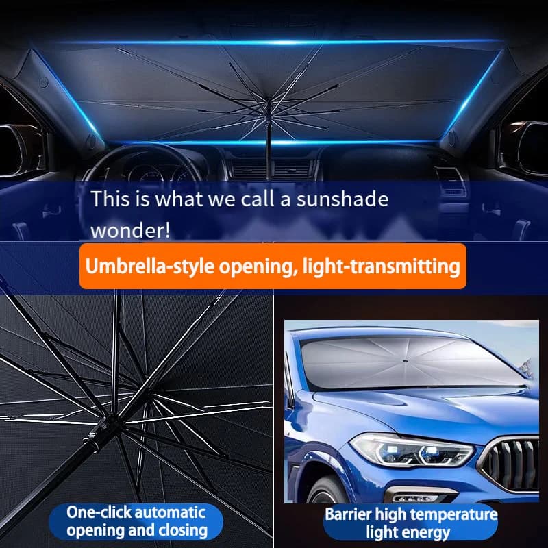 Car Windshield Umbrella Sunshade – Titanium Silver Reflective Foldable Parasol with Storage Case