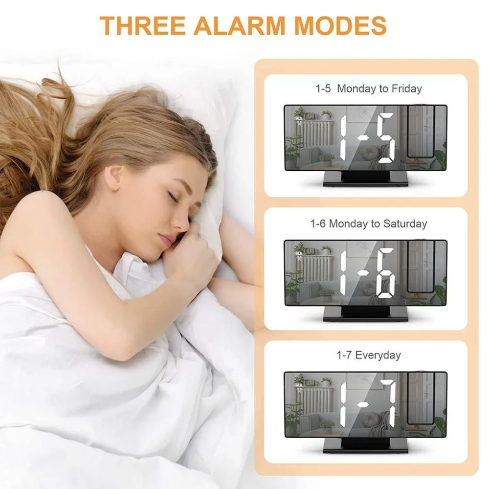 Digital Projection Alarm Clock – 12/24H LCD Display with Temperature, Snooze, Backlight & USB Power