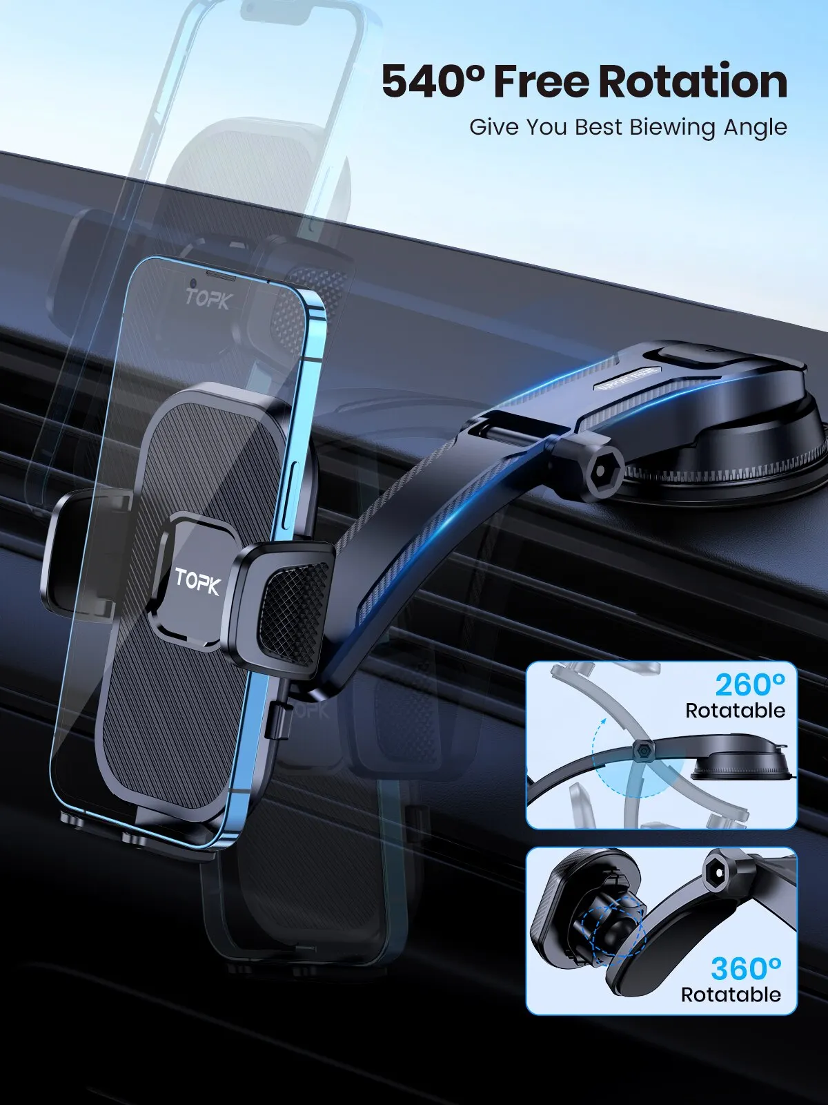 Universal Car Phone Holder – Strong Air Vent, Dashboard & Windshield Mount with Adjustable Viewing