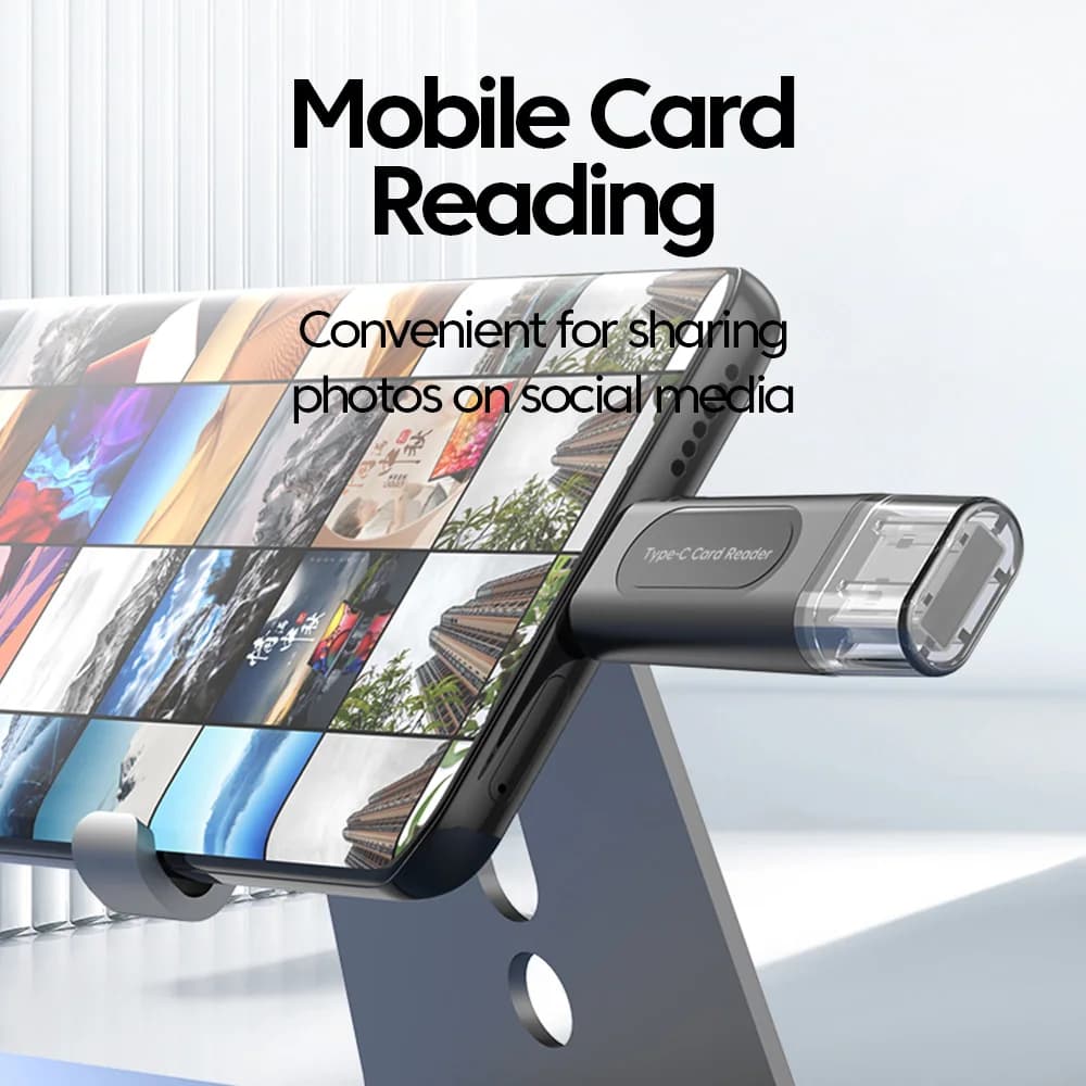 4-in-1 USB Type-C Card Reader – USB 2.0 SD & TF Memory Card Reader with USB Port