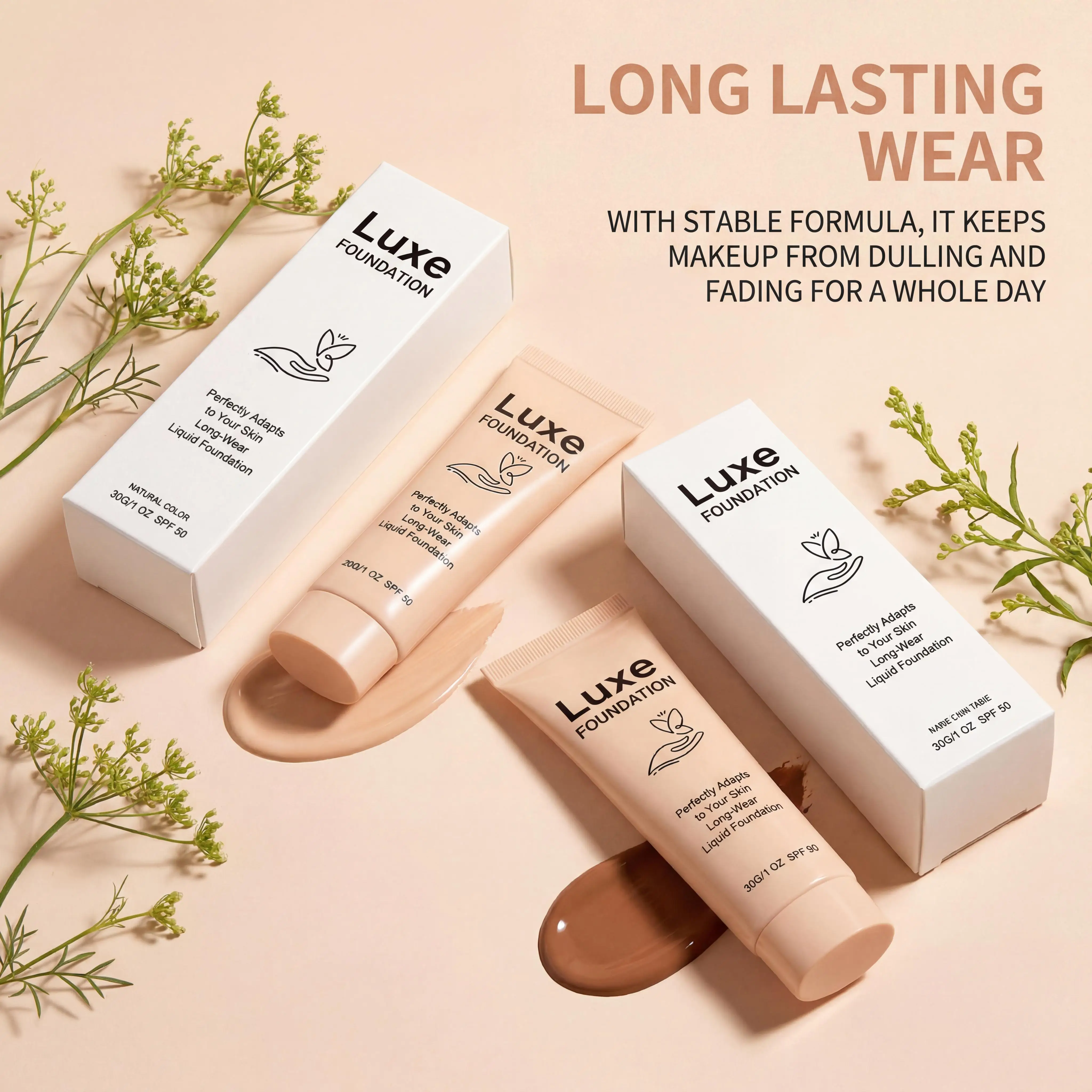 SPF 50 Color-Changing Foundation 30g – Self-Adjusting Skin Tone Makeup Base with Natural Coverage