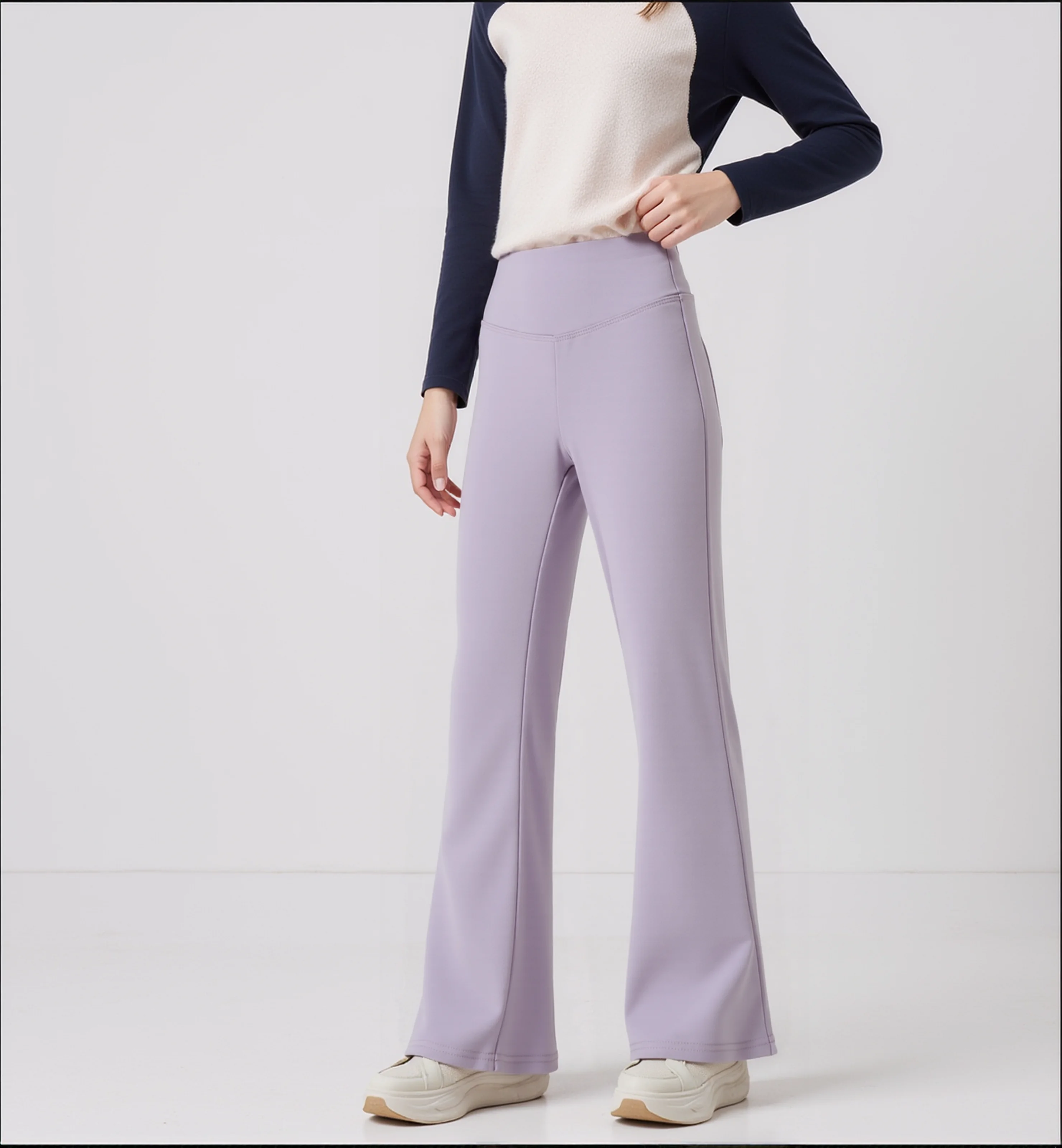 Girls High Waist Flared Yoga Pants – Stretch Leggings with Elastic Waistband for Spring & Autumn
