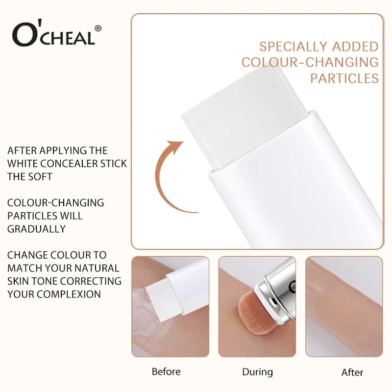 O'CHEAL Color Changing Foundation Stick – Double Headed Matte Foundation with Brush for Natural Face Coverage