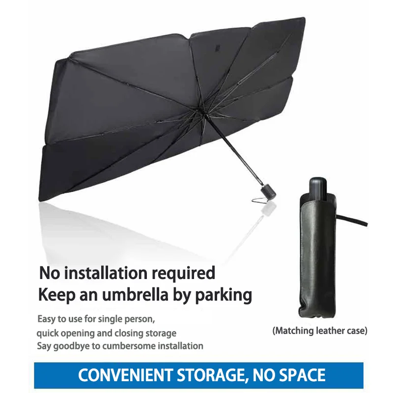 Car Windshield Umbrella Sunshade – Titanium Silver Reflective Foldable Parasol with Storage Case