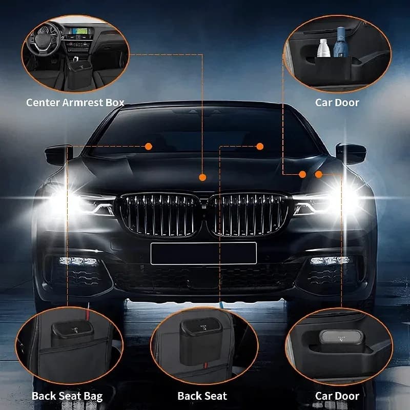 Mini Car Trash Can with Lid – Leak-Proof Compact Car Waste Bin with 60/300 Garbage Bags