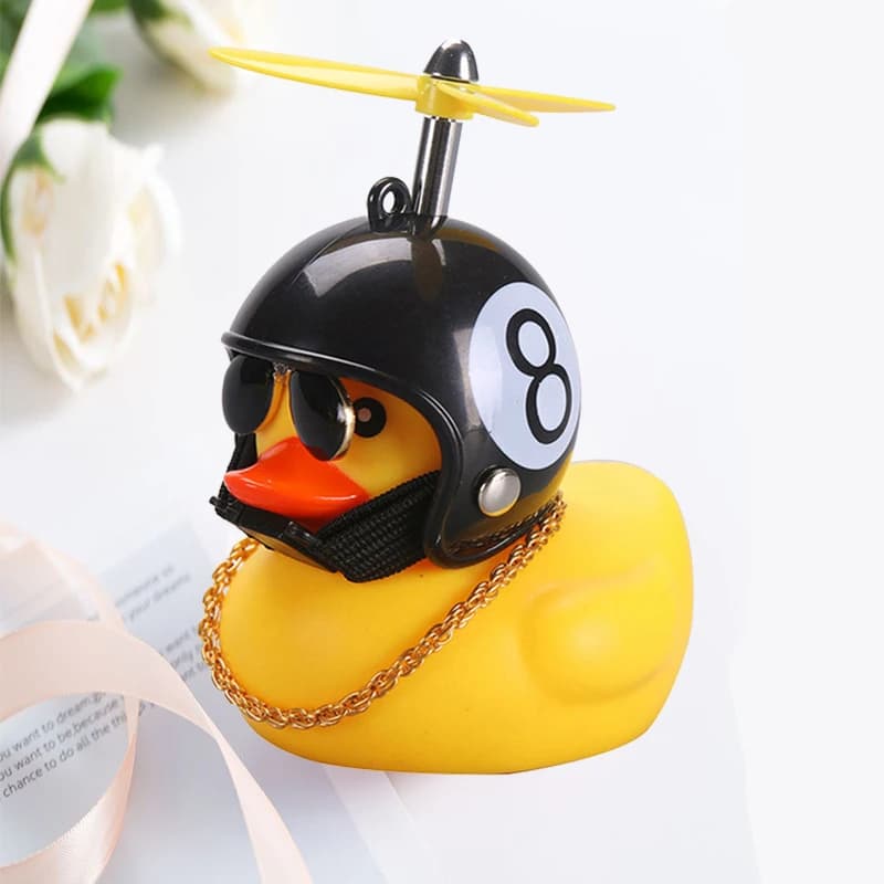 Cute Yellow Duck Car Decoration – Helmet Propeller Duck Toy with Sunglasses & Chain