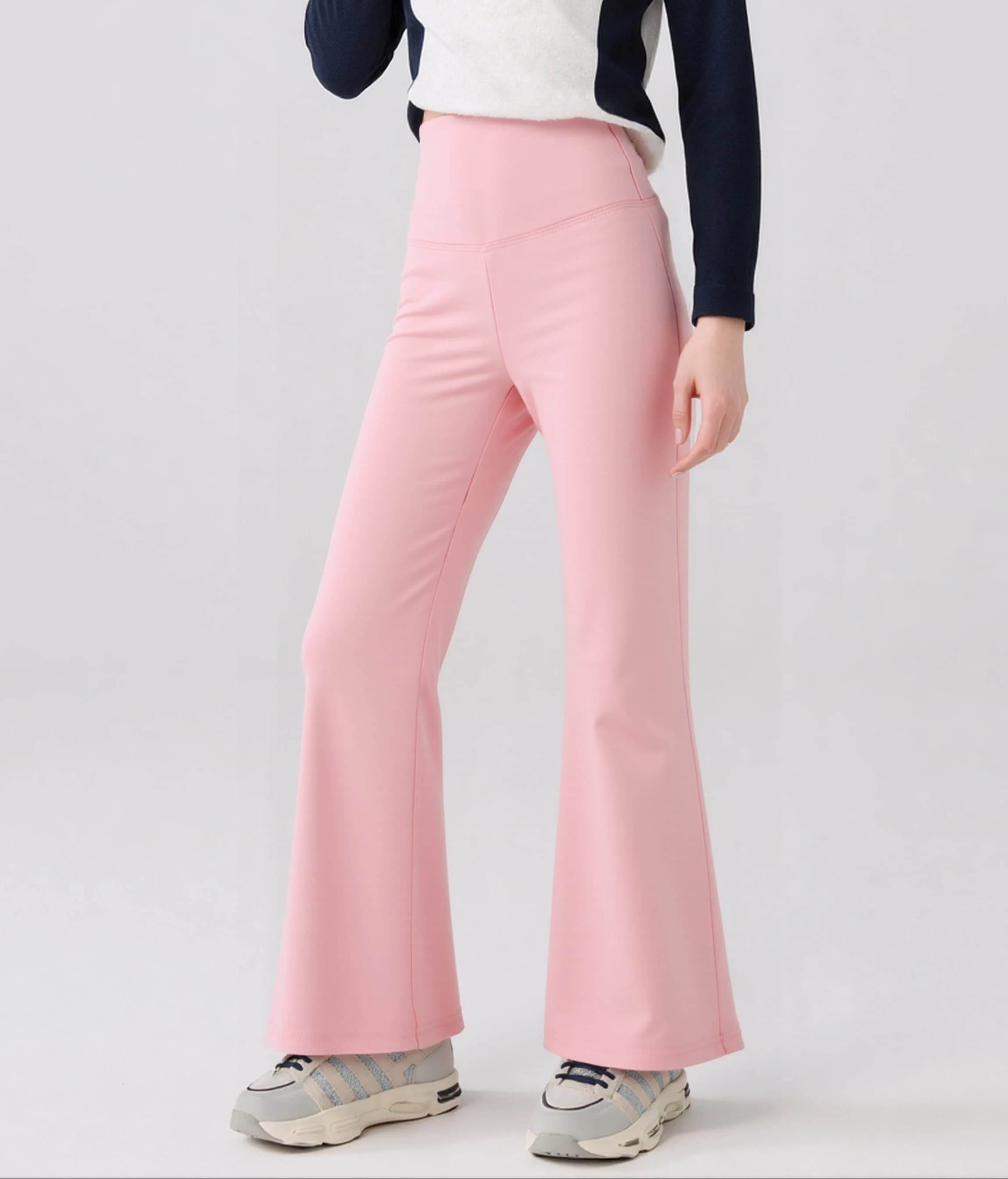 Girls High Waist Flared Yoga Pants – Stretch Leggings with Elastic Waistband for Spring & Autumn