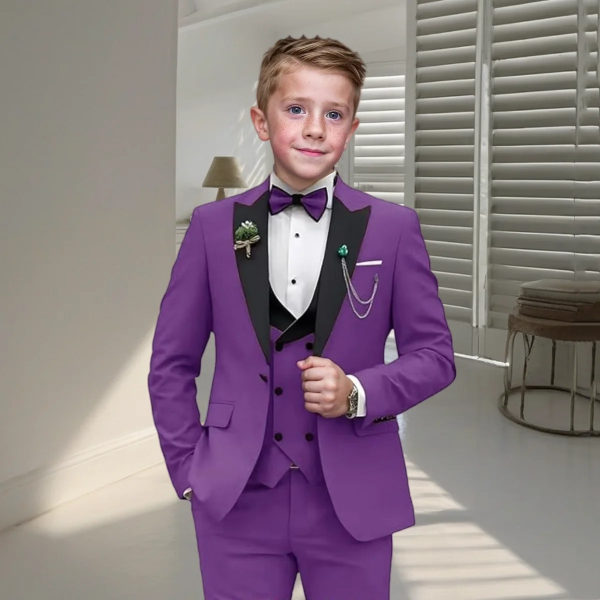 Boys 4-Piece Formal Suit Set – Blazer, Vest, Pants & Bow Tie for Weddings & Special Events