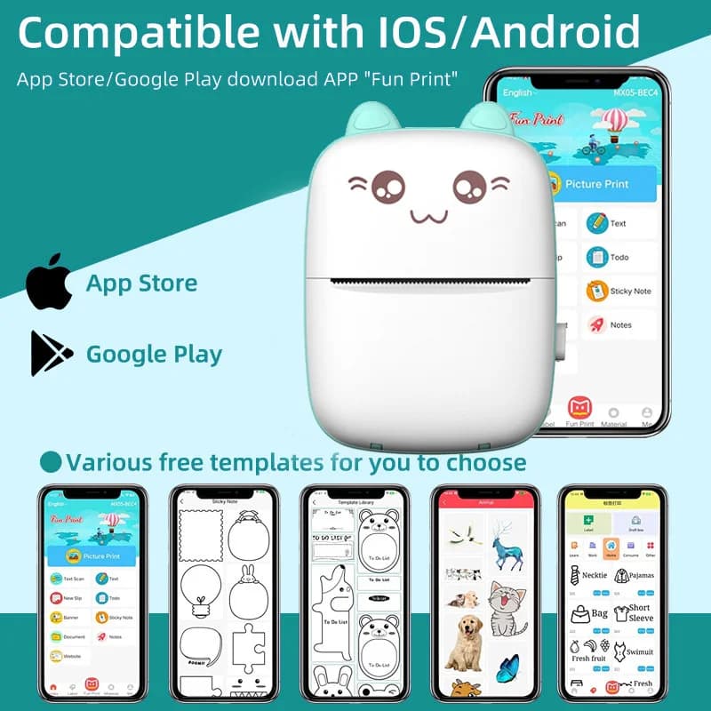 Mini Bluetooth Thermal Printer 57mm – Portable Wireless Label, Photo & Sticker Printer for iOS & Android