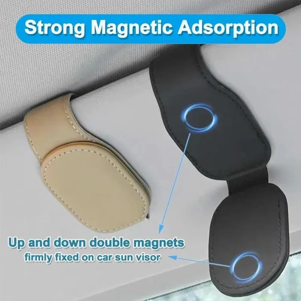 Magnetic Leather Car Sunglasses Holder – Sun Visor Clip for Sunglasses, Tickets & Cards