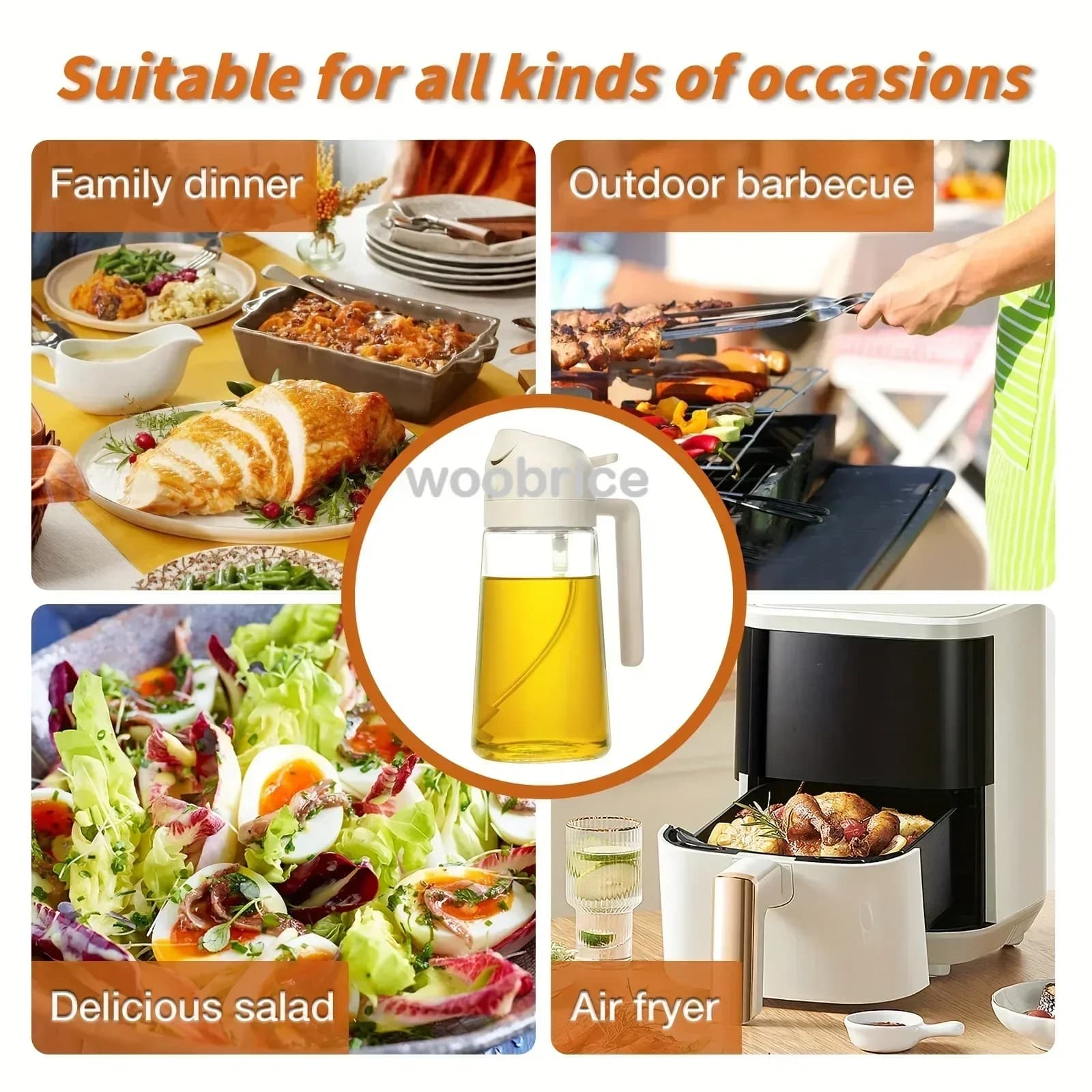 2-in-1 Oil Sprayer & Brush – Refillable Cooking Oil Dispenser for Air Fryer, Grilling, Roasting & Salad