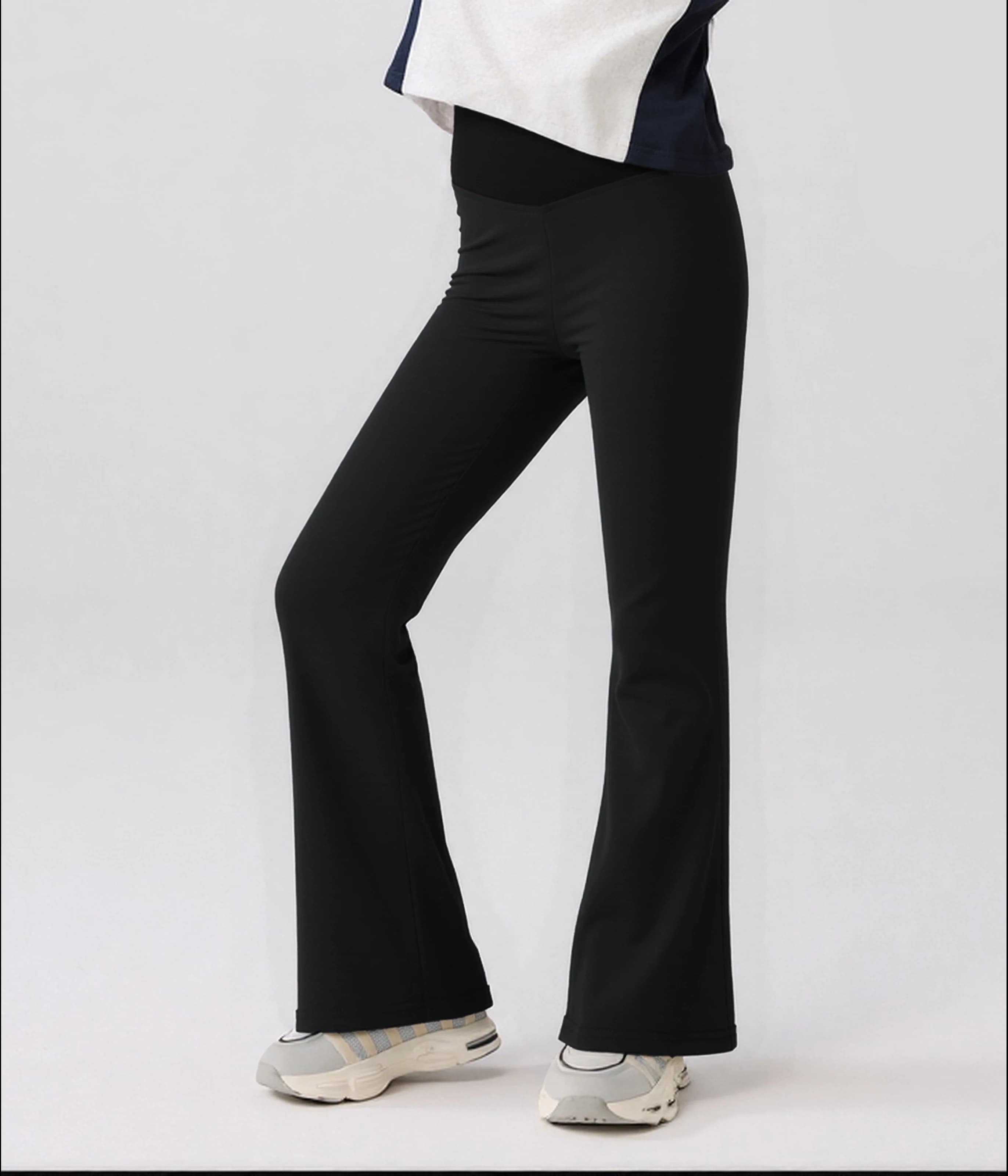 Girls High Waist Flared Yoga Pants – Stretch Leggings with Elastic Waistband for Spring & Autumn