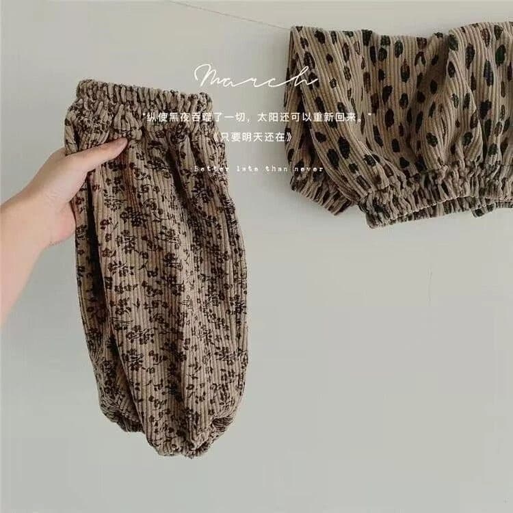Girls Leopard Print Casual Pants – Loose Cotton Trousers for Toddlers & Kids, Autumn Outdoor Wear