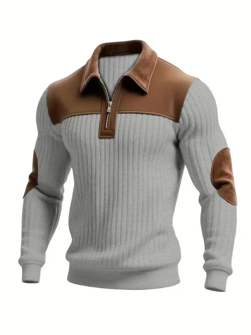 Men's Corduroy Color Block Sweatshirt – Casual Stand Collar Button-Up Outdoor Pullover for Spring & Autumn