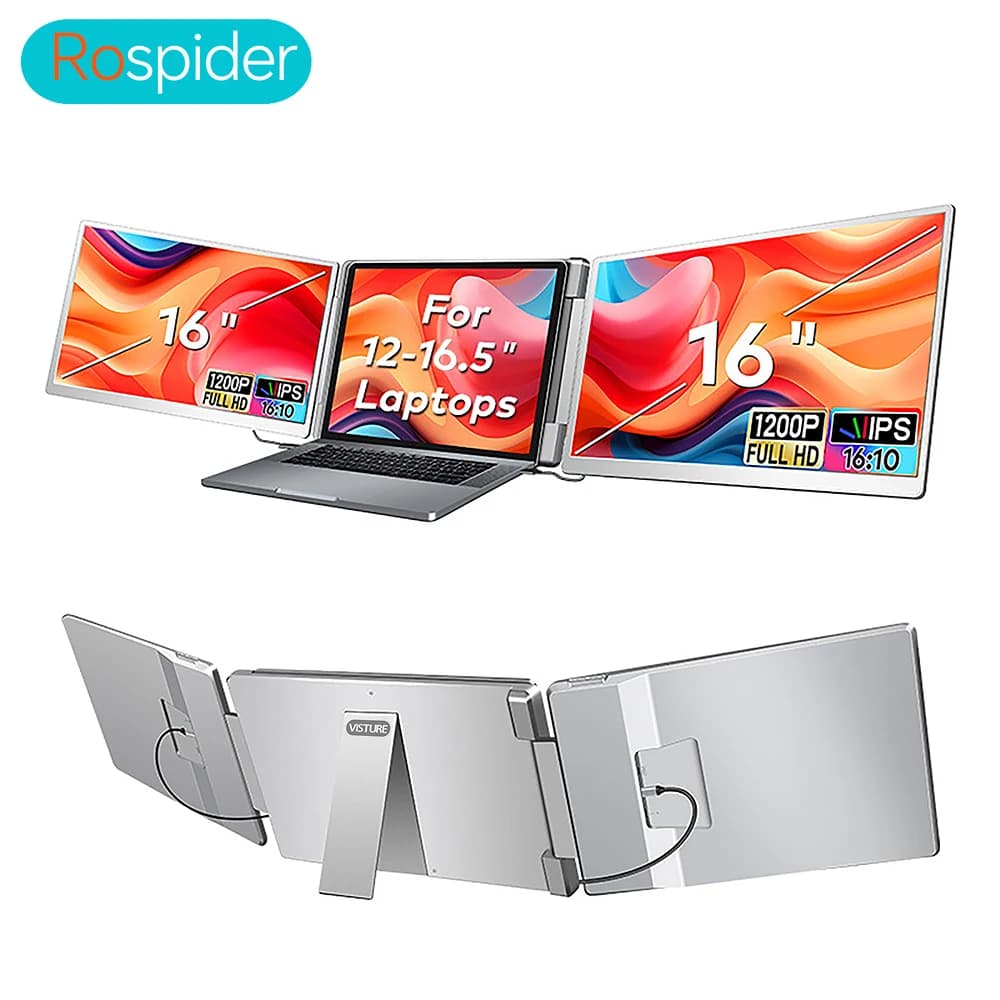 Portable Laptop Monitor – 14/15.6/16 Inch Rotatable External Display for Mac & Windows Laptops