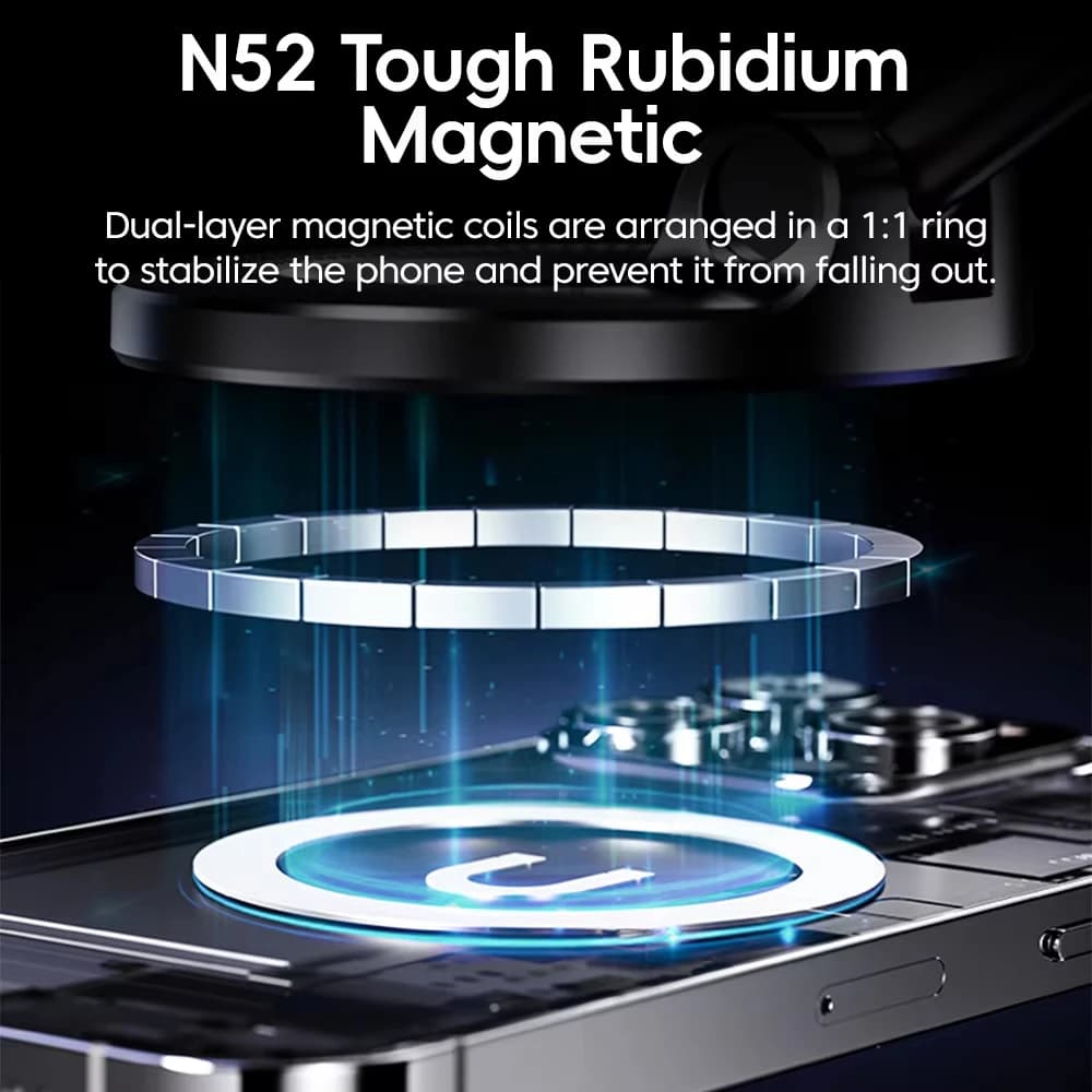 Electric Vacuum Magnetic Car Phone Holder – Foldable Strong-Suction Mount for iPhone & Smartphones