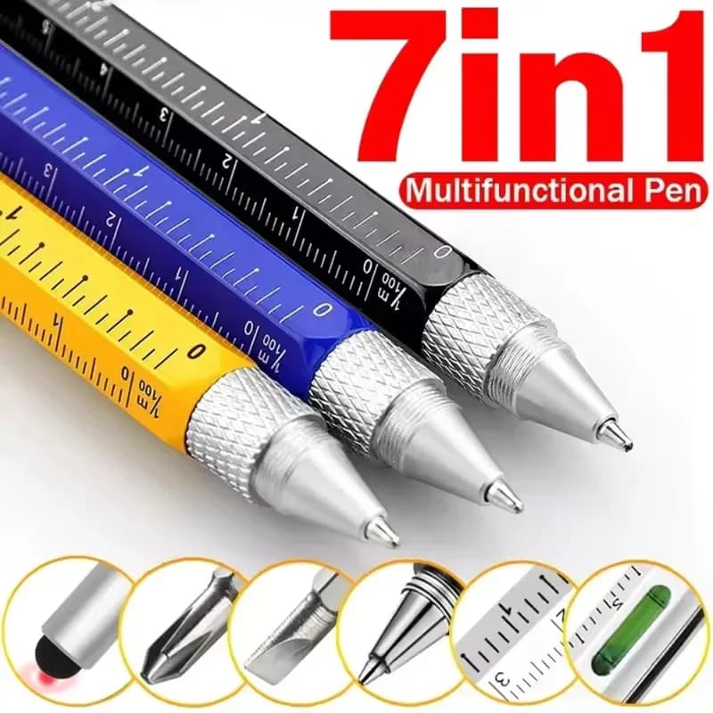 7-in-1 Multifunctional Pen – Touchscreen Stylus, Ballpoint Pen, Ruler, Level & Screwdriver Tool