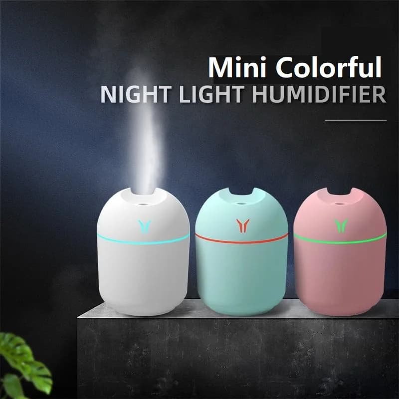 250ml USB Mini Air Humidifier – Ultrasonic Cool Mist Aroma Diffuser with LED Light for Home & Car