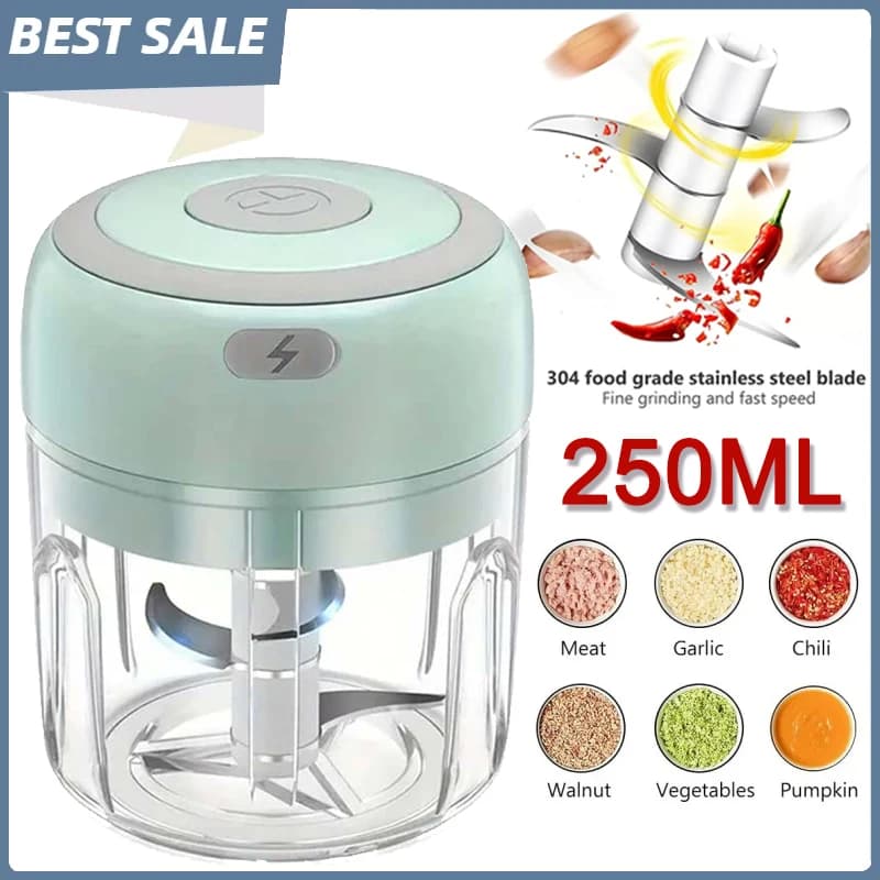 250ml Electric Garlic Chopper – Stainless Steel Mini Food Processor for Garlic, Ginger, Nuts & Vegetables