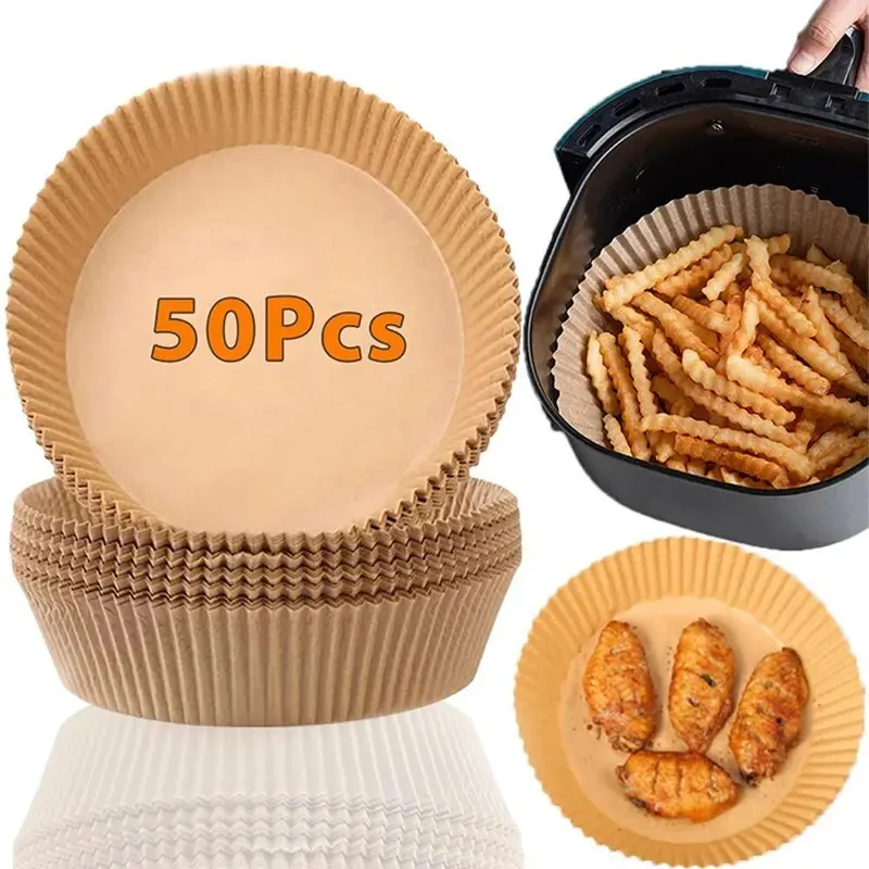 Disposable Air Fryer Paper Liners 50/100pcs – Waterproof & Oil-Resistant Baking Basket Liners