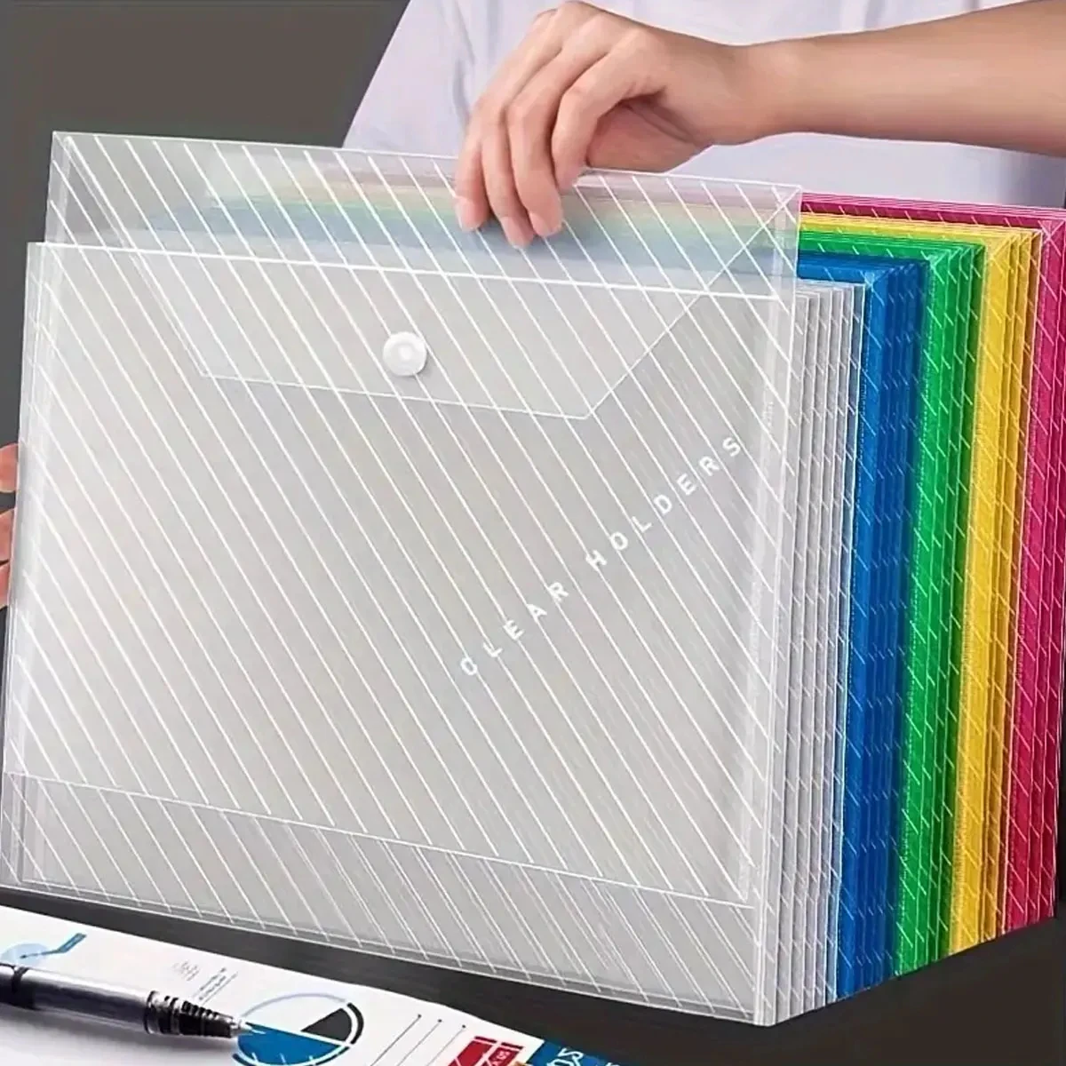10-Piece A4 Transparent File Bags – Waterproof PP Document Storage Folders with Snap Closure
