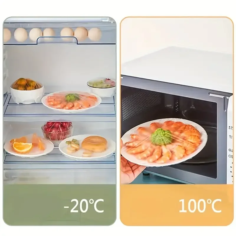 100pcs Disposable Food Covers – Stretch Plastic Bowl & Plate Covers for Fresh Food Storage