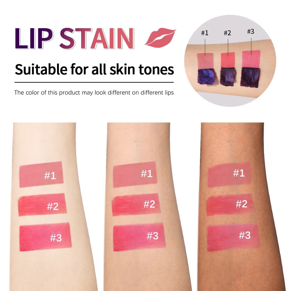 Lakerain Lip Stain 2.5ml Waterproof Long Lasting Lip Tint in 3 Colors