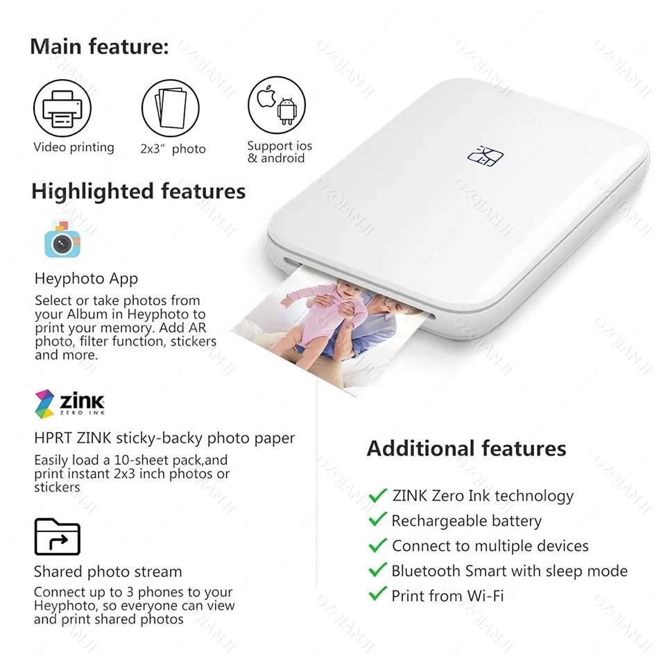 HPRT MT53 Mini Photo Printer – Wireless 2×3 Inch Pocket Printer for iOS & Android with Bluetooth