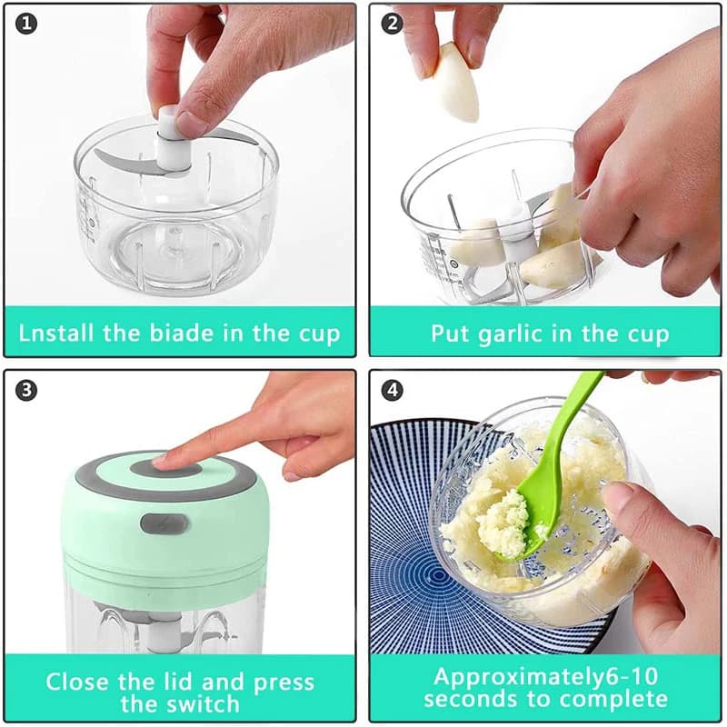 250ml Electric Garlic Chopper – Stainless Steel Mini Food Processor for Garlic, Ginger, Nuts & Vegetables