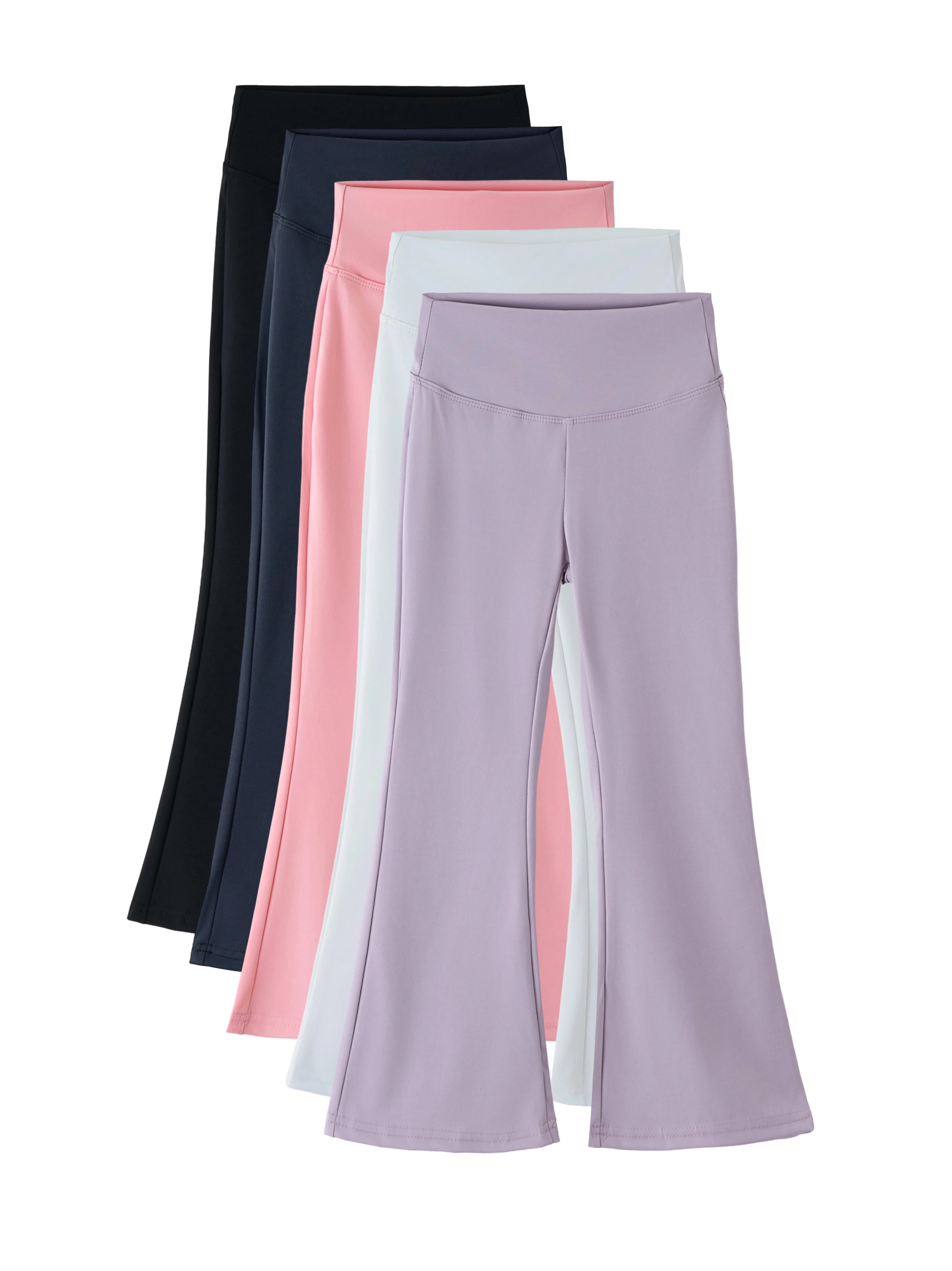 Girls High Waist Flared Yoga Pants – Stretch Leggings with Elastic Waistband for Spring & Autumn