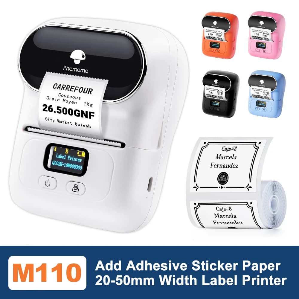 Phomemo M110 Bluetooth Label Printer – Portable Thermal Sticker Maker for Price, Clothing, Cable & Address Labels