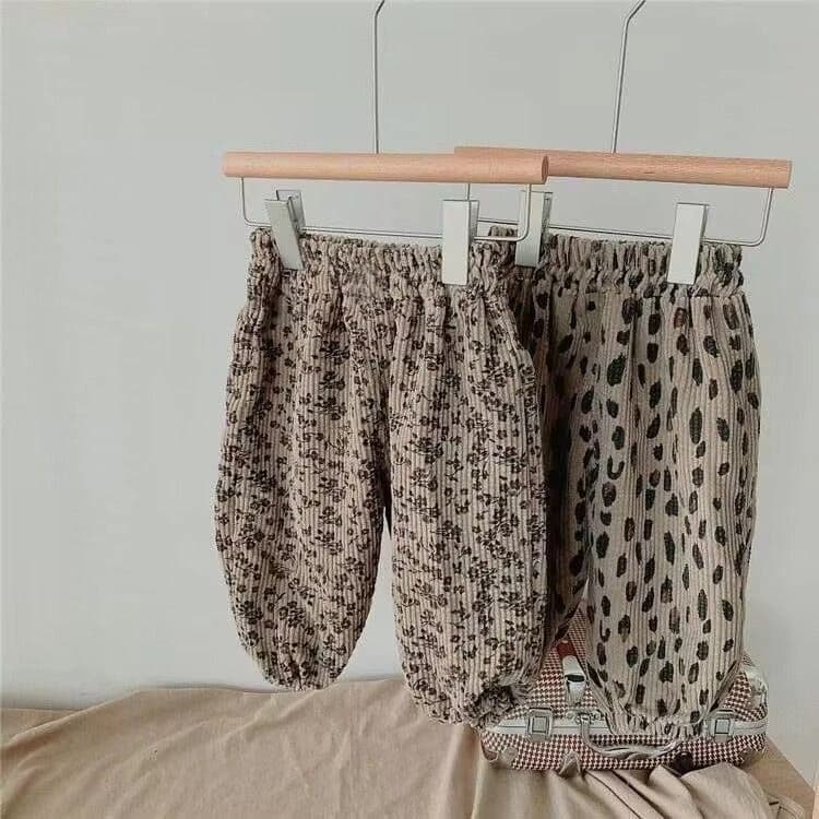 Girls Leopard Print Casual Pants – Loose Cotton Trousers for Toddlers & Kids, Autumn Outdoor Wear