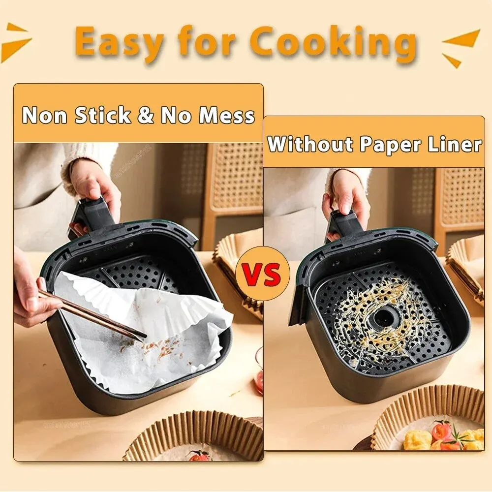 Disposable Air Fryer Paper Liners 50/100pcs – Waterproof & Oil-Resistant Baking Basket Liners