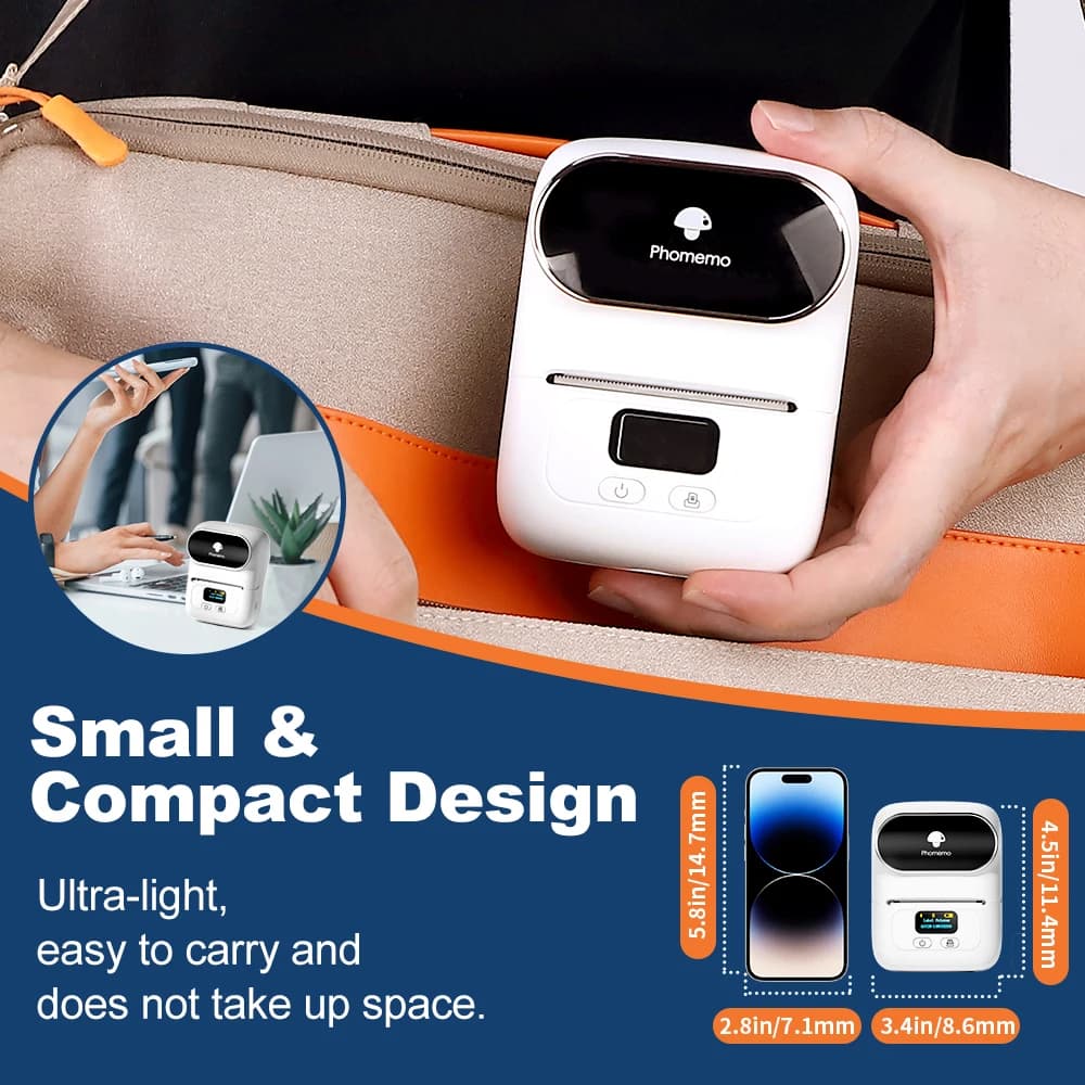 Phomemo M110 Bluetooth Label Printer – Portable Thermal Sticker Maker for Price, Clothing, Cable & Address Labels