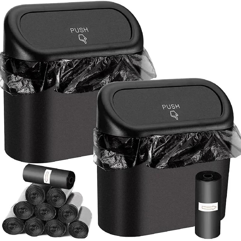 Mini Car Trash Can with Lid – Leak-Proof Compact Car Waste Bin with 60/300 Garbage Bags