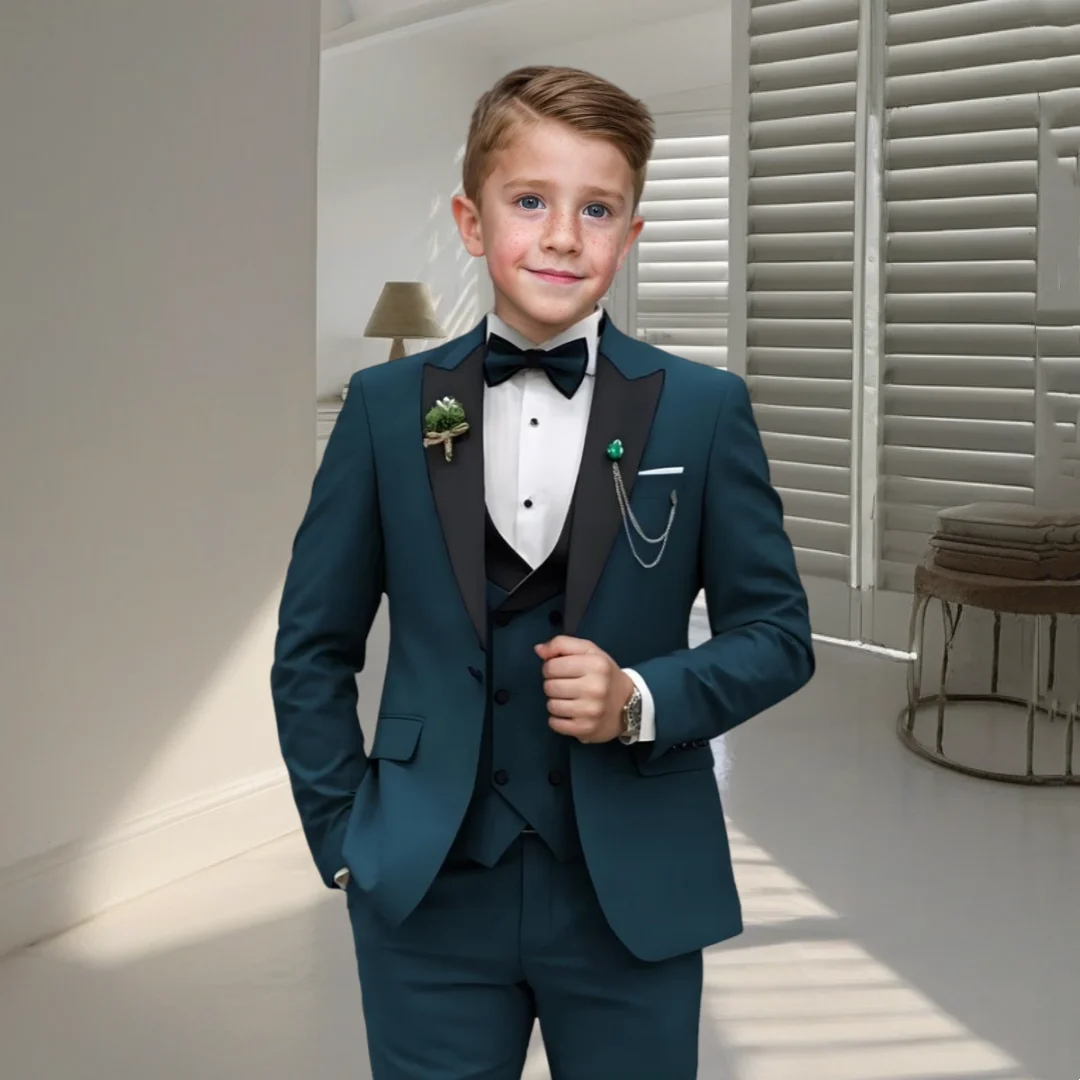 Boys 4-Piece Formal Suit Set – Blazer, Vest, Pants & Bow Tie for Weddings & Special Events