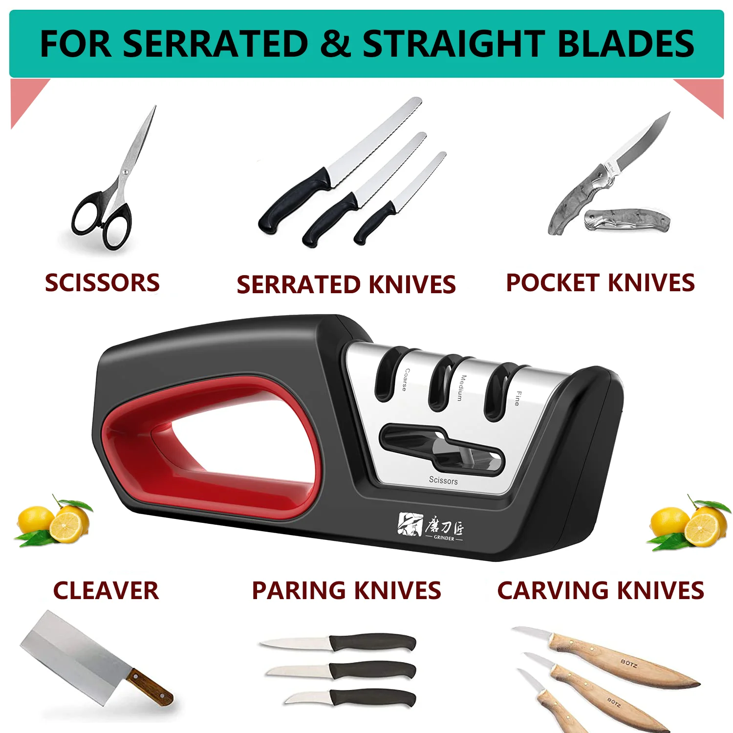 4-in-1 Kitchen Knife Sharpener – Multi-Stage Blade Sharpening Tool with Scissors Sharpener