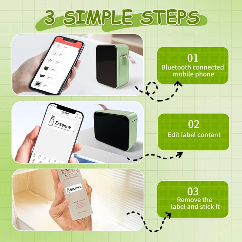 P15 Bluetooth Label Maker – Portable 203dpi Thermal Sticker Printer with Marklife App & Type C Rechargeable Battery