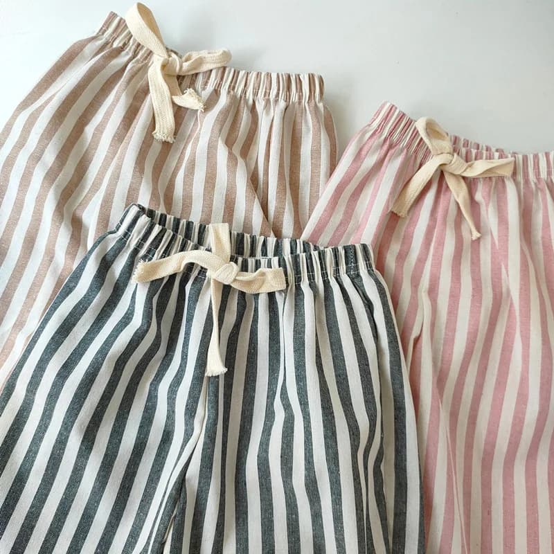 Kids Linen Cotton Stripe Pants – Loose Casual Trousers for Boys & Girls, Summer & Autumn