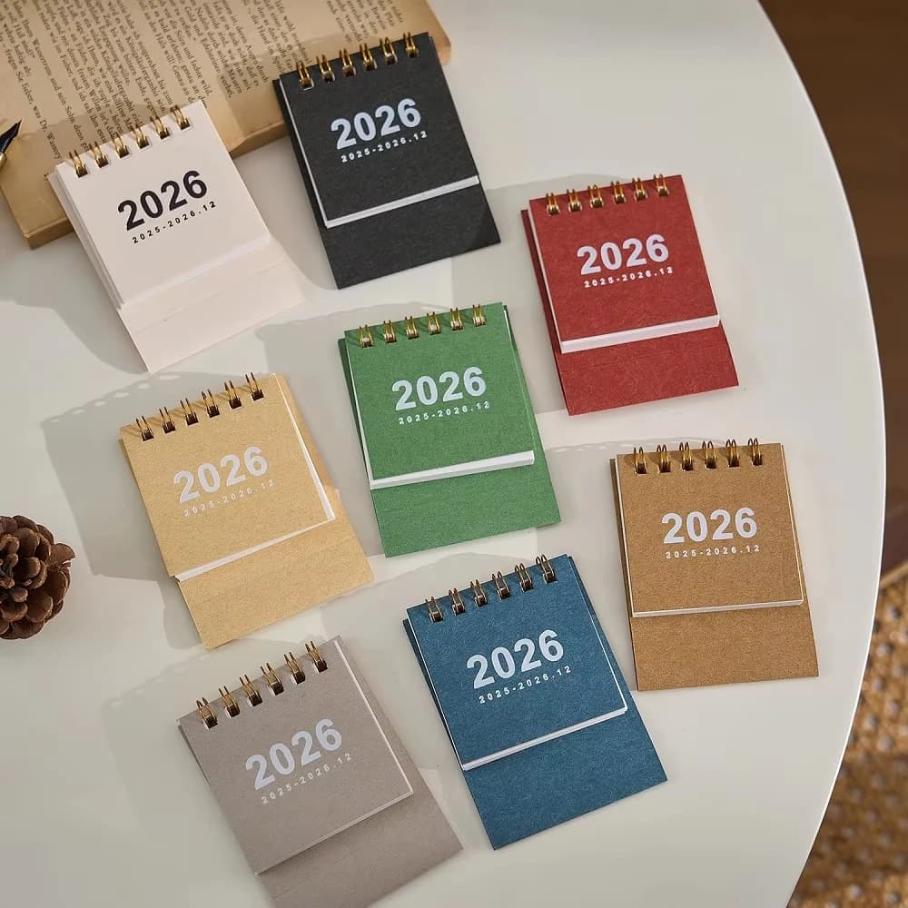 2026 Mini Desk Calendar – Compact Spiral-Bound Desktop Calendar for Office, Home & Study