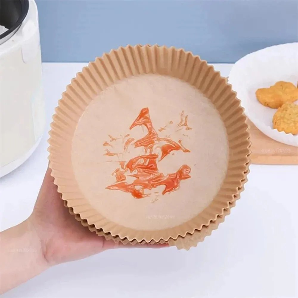 Disposable Air Fryer Paper Liners 50/100pcs – Waterproof & Oil-Resistant Baking Basket Liners