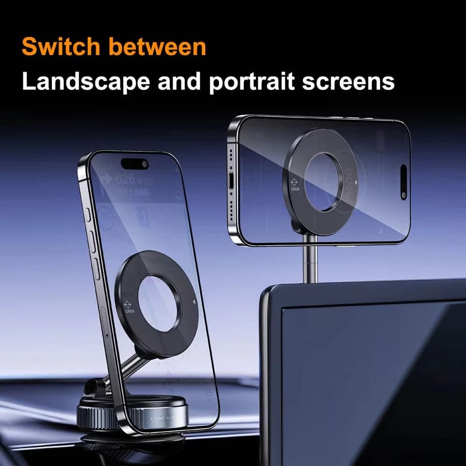 Electric Vacuum Magnetic Car Phone Holder – Foldable Strong-Suction Mount for iPhone & Smartphones